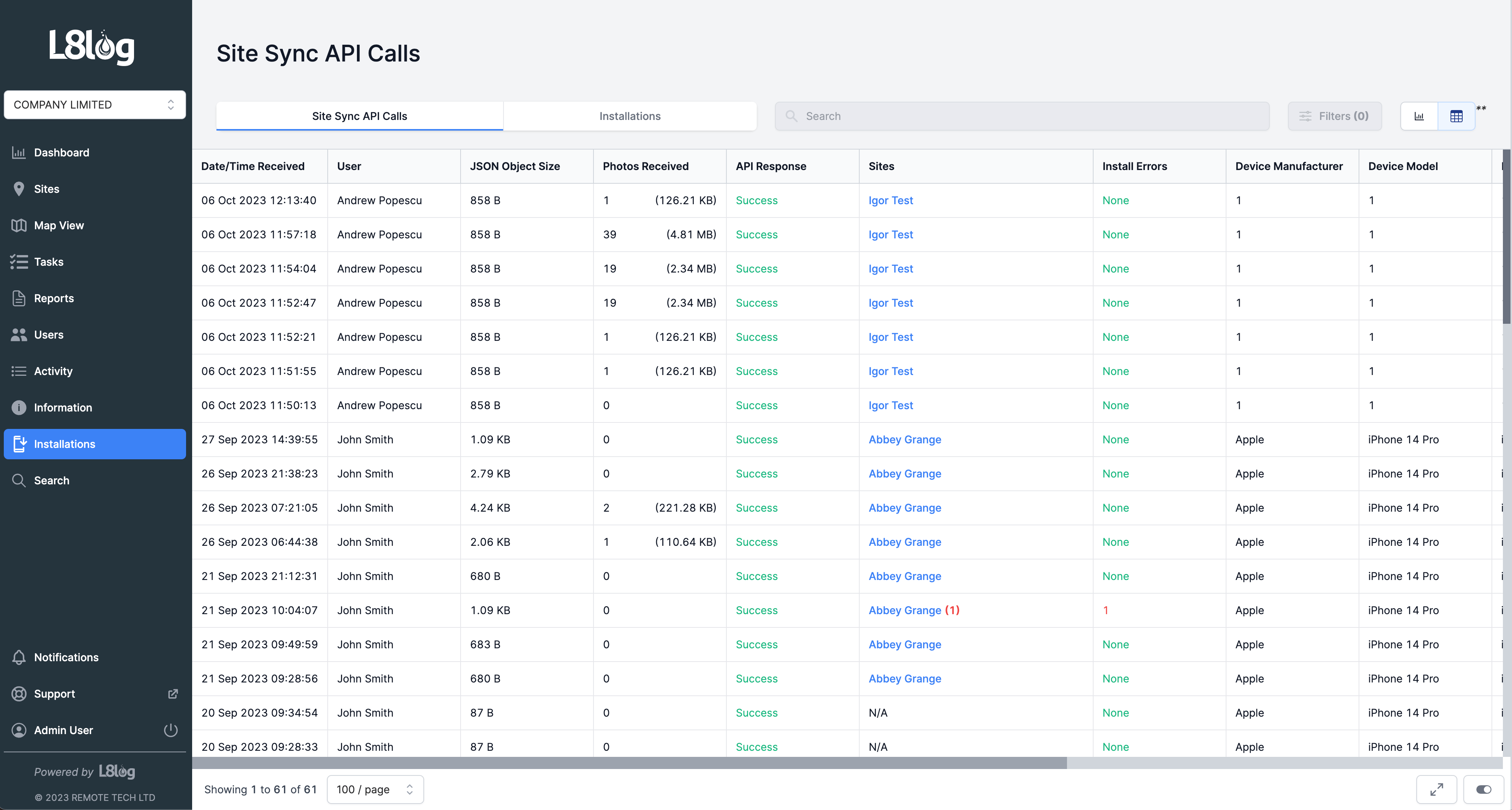 L8Log Installations